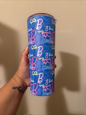 Barbie Blue Tumbler with Pink and Yellow Logos - Barbie